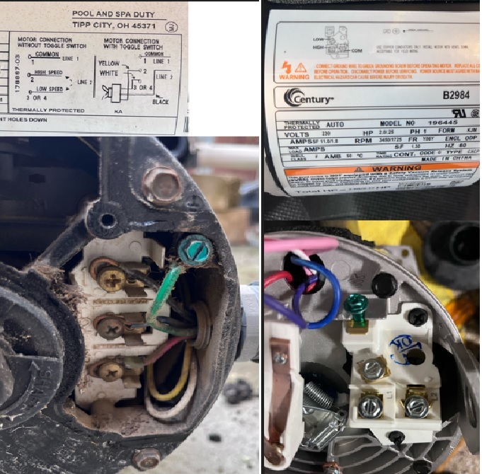 Pump motor replacement wiring configuration - Pool Repair ...
