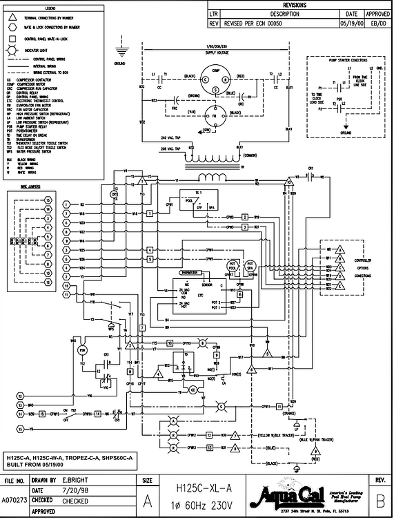 Aqua Cal Heatwave H125C-A WIring Diagram - Pool Equipment - Inyo Pool ...